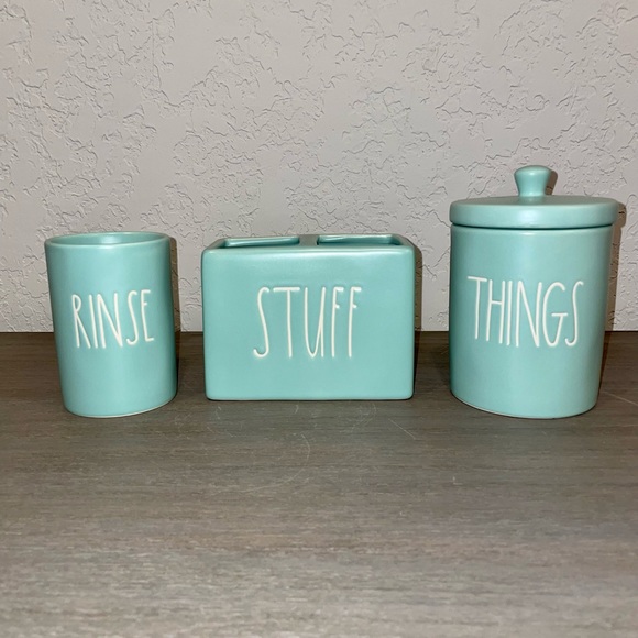 Rae Dunn Other - Rae Dunn Bathroom Accessories 3 Piece Set, Tiffany Blue